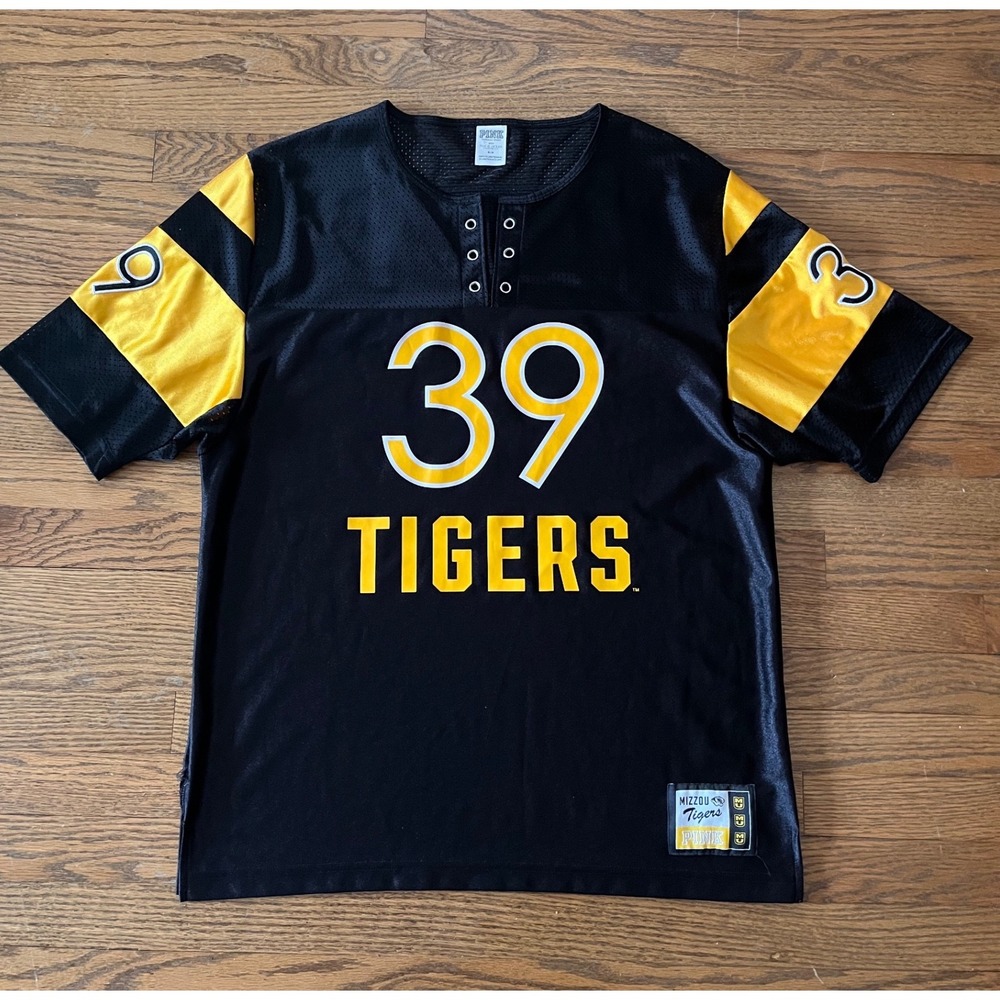 PINK Victoria's Secret Missouri Mizzou Tigers Jersey Black Gold Mesh Women's M